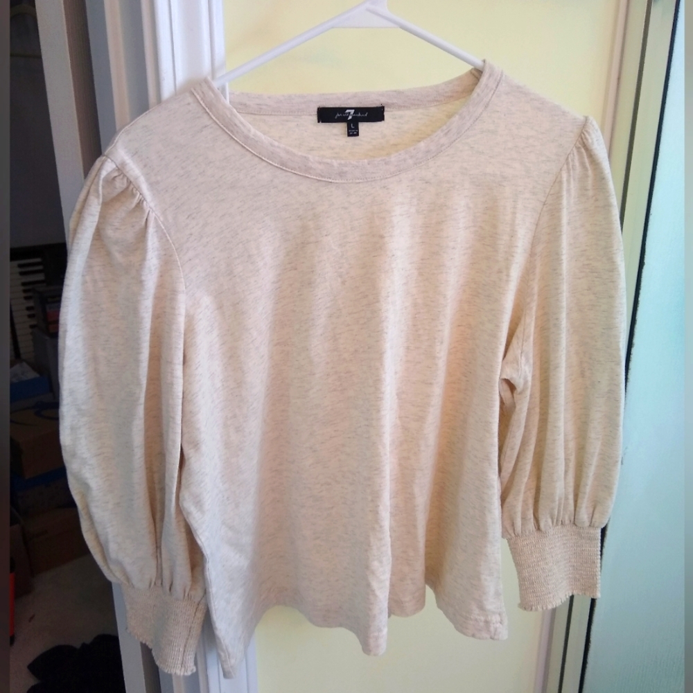 ♻️ 7 For All Mankind Cream/Gray Blouse - Picture 6 of 8